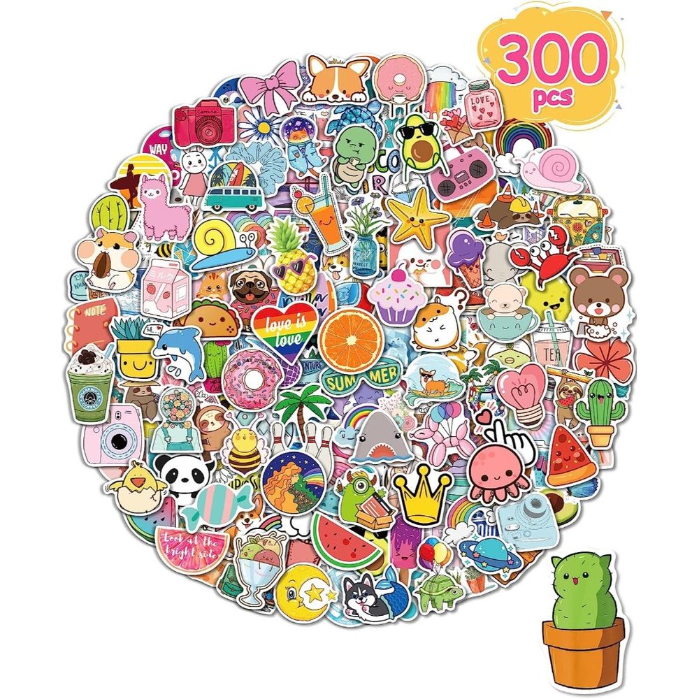 Sticker for Water Bottles 300 Pcs/Pack Cute Vinyl Waterproof Stickers